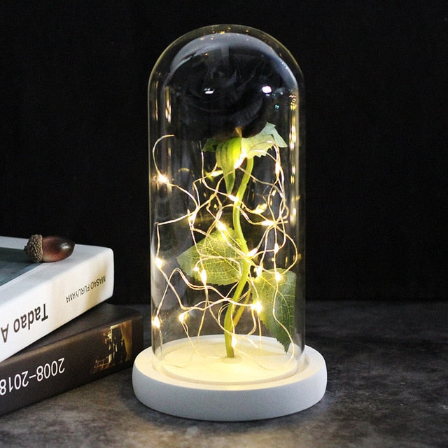 LED Enchanted Galaxy Rose Eternal 24K Gold Foil Flower With Fairy String Lights In Dome Zagiz