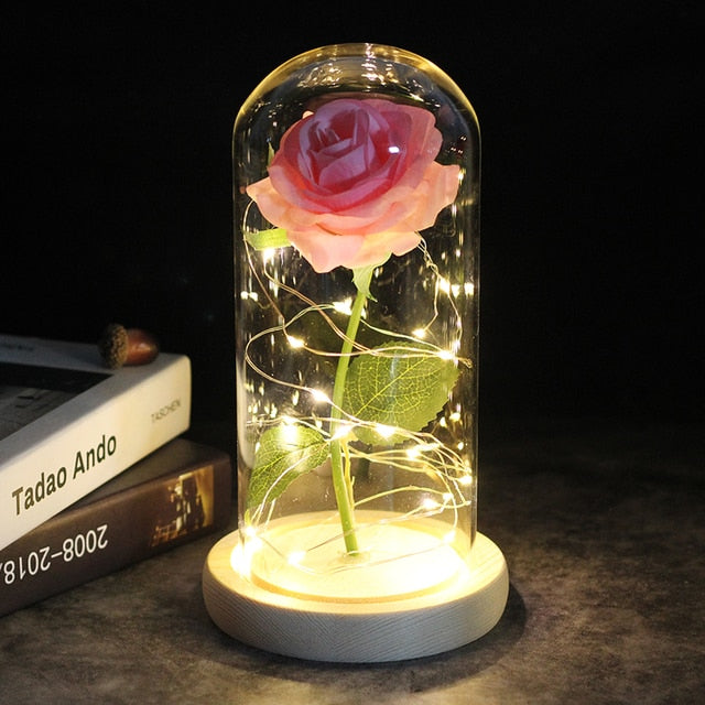 LED Enchanted Galaxy Rose Eternal 24K Gold Foil Flower With Fairy String Lights In Dome Zagiz