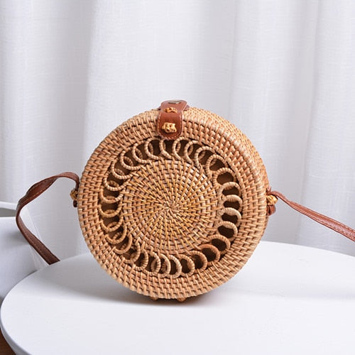 Bali Handmade Woven Rattan Bag - Round Straw Shoulder Bag Women - Summer Crossbody Bag - Boho Beach Circle Bag Zagiz