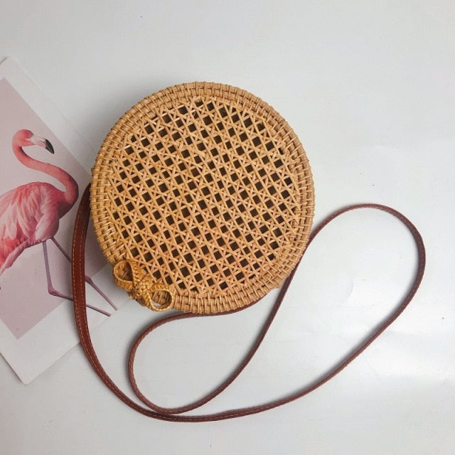 Bali Handmade Woven Rattan Bag - Round Straw Shoulder Bag Women - Summer Crossbody Bag - Boho Beach Circle Bag Zagiz