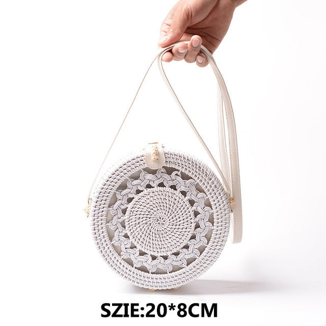 Bali Handmade Woven Rattan Bag - Round Straw Shoulder Bag Women - Summer Crossbody Bag - Boho Beach Circle Bag Zagiz