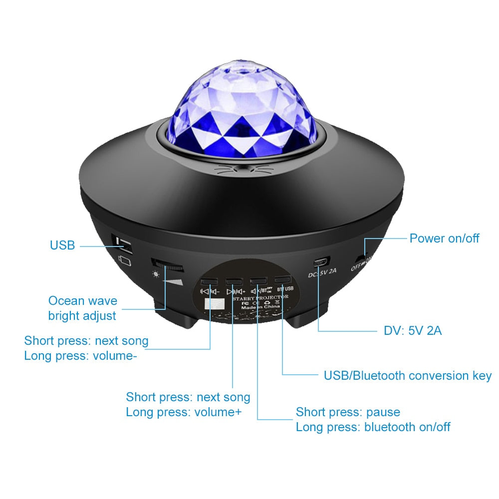 Starry Projector Galaxy Night Light with Ocean Wave Music Speaker Nebula Cloud Ceiling Lamp Zagiz