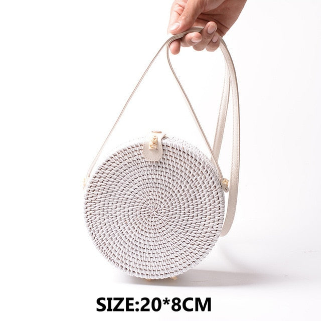 Bali Handmade Woven Rattan Bag - Round Straw Shoulder Bag Women - Summer Crossbody Bag - Boho Beach Circle Bag Zagiz