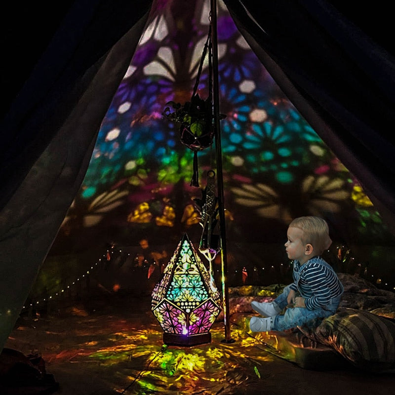 Wooden Hollow LED Projection Night Lamp Bohemian Colorful Projector Desk Lamp Household Home Decor Holiday Atmosphere Lighting Zagiz