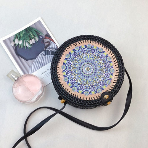 Bali Handmade Woven Rattan Bag - Round Straw Shoulder Bag Women - Summer Crossbody Bag - Boho Beach Circle Bag Zagiz