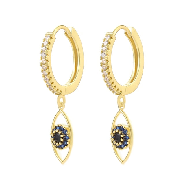 Blue Zircon Pendant 17MM Hoop Earrings Turkish Lucky Eye Dangle Drop Earrings Zagiz