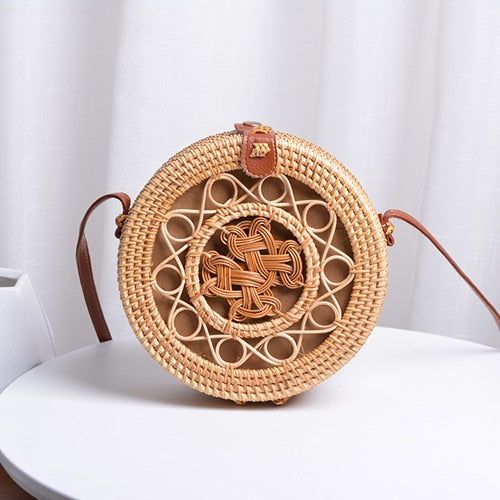 Bali Handmade Woven Rattan Bag - Round Straw Shoulder Bag Women - Summer Crossbody Bag - Boho Beach Circle Bag Zagiz
