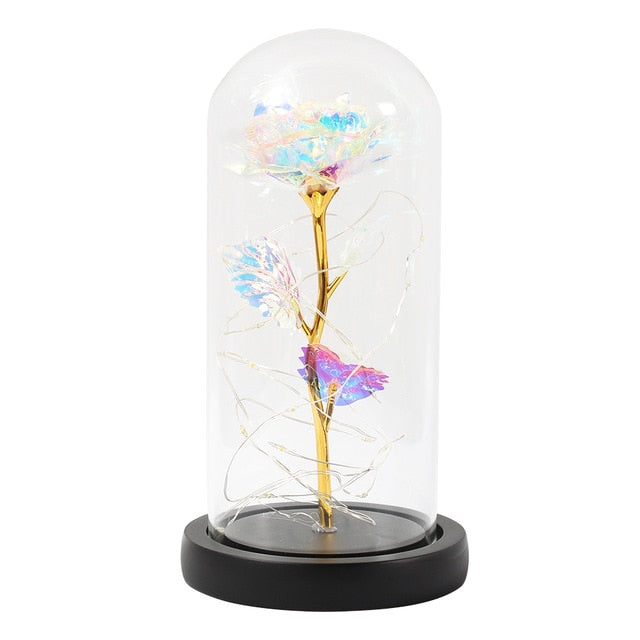 LED Enchanted Galaxy Rose Eternal 24K Gold Foil Flower With Fairy String Lights In Dome Zagiz