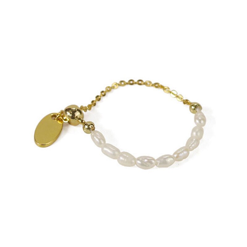 French Simple Retro Pearl Chain Pull Adjustment Gold Ring Zagiz