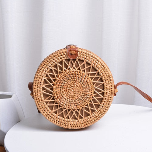 Bali Handmade Woven Rattan Bag - Round Straw Shoulder Bag Women - Summer Crossbody Bag - Boho Beach Circle Bag Zagiz