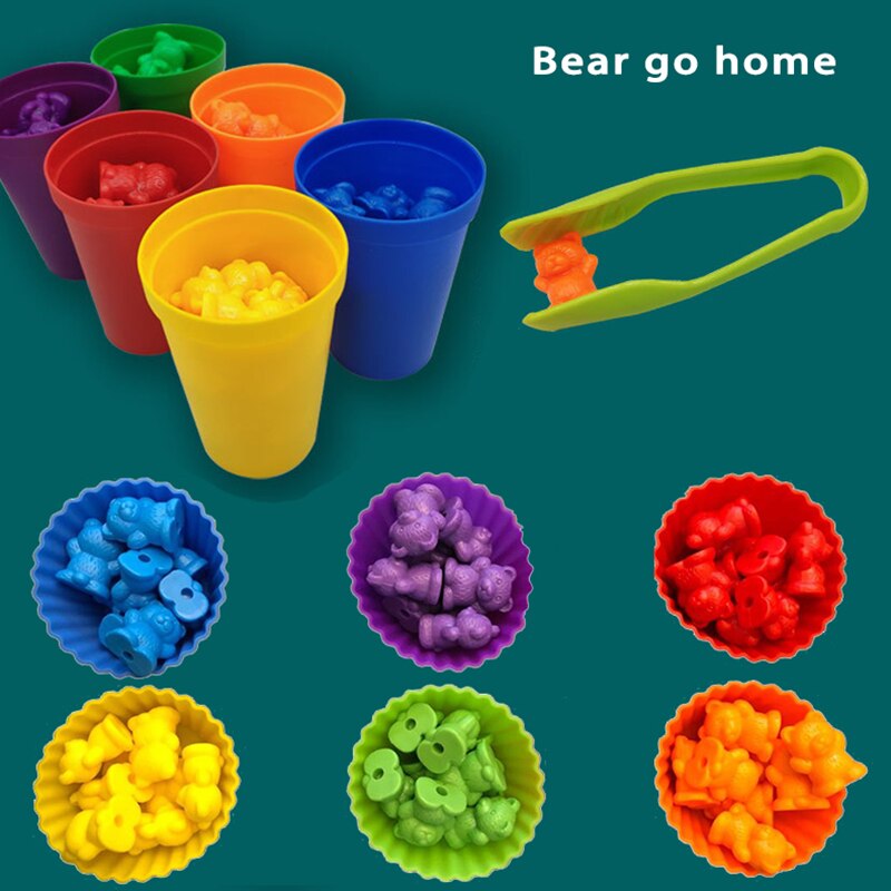 Montessori Toys Box Rainbow Stack Cups Counting Bears Color Weights Sensory Toys Zagiz