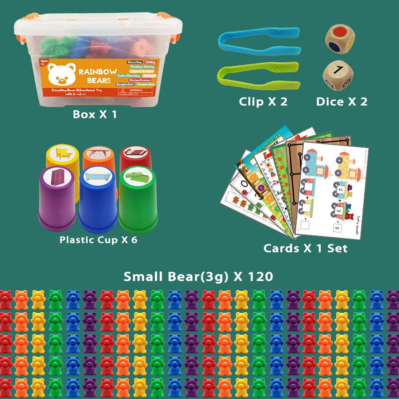 Montessori Toys Box Rainbow Stack Cups Counting Bears Color Weights Sensory Toys Zagiz