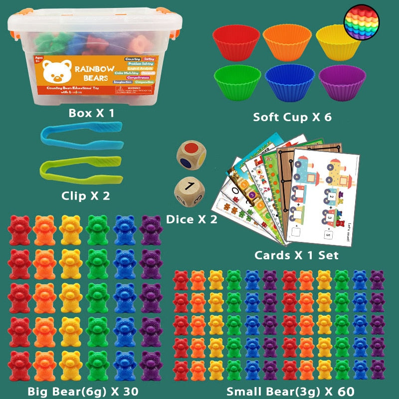 Montessori Toys Box Rainbow Stack Cups Counting Bears Color Weights Sensory Toys Zagiz