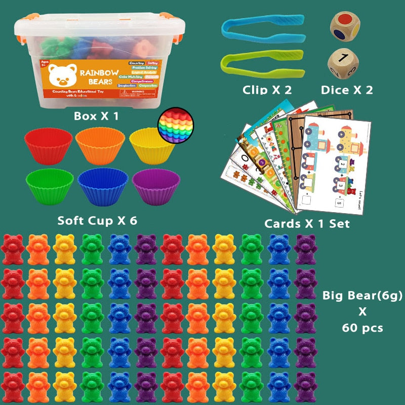 Montessori Toys Box Rainbow Stack Cups Counting Bears Color Weights Sensory Toys Zagiz