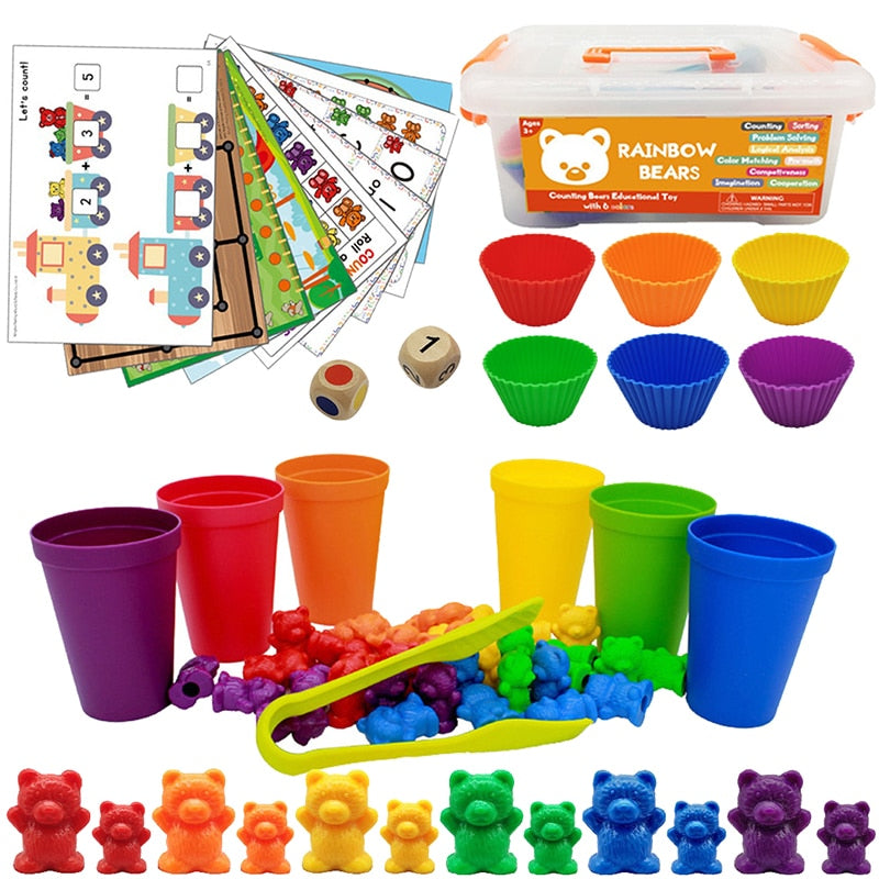 Montessori Toys Box Rainbow Stack Cups Counting Bears Color Weights Sensory Toys Zagiz