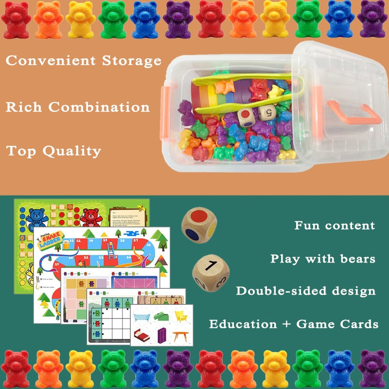 Montessori Toys Box Rainbow Stack Cups Counting Bears Color Weights Sensory Toys Zagiz