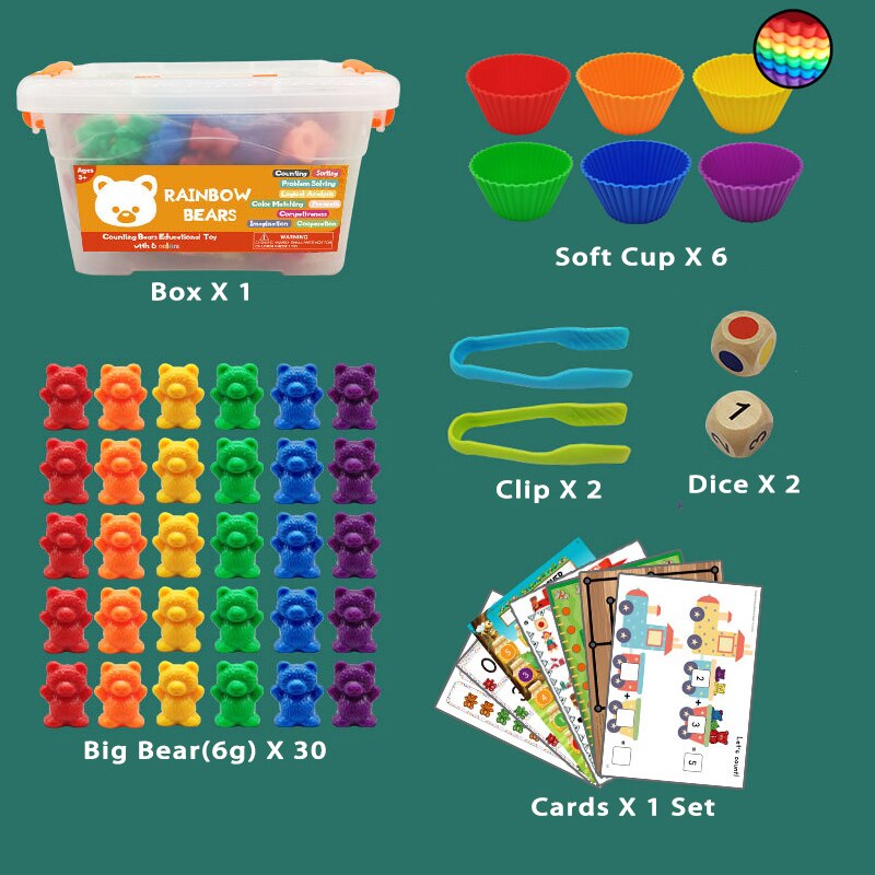 Montessori Toys Box Rainbow Stack Cups Counting Bears Color Weights Sensory Toys Zagiz