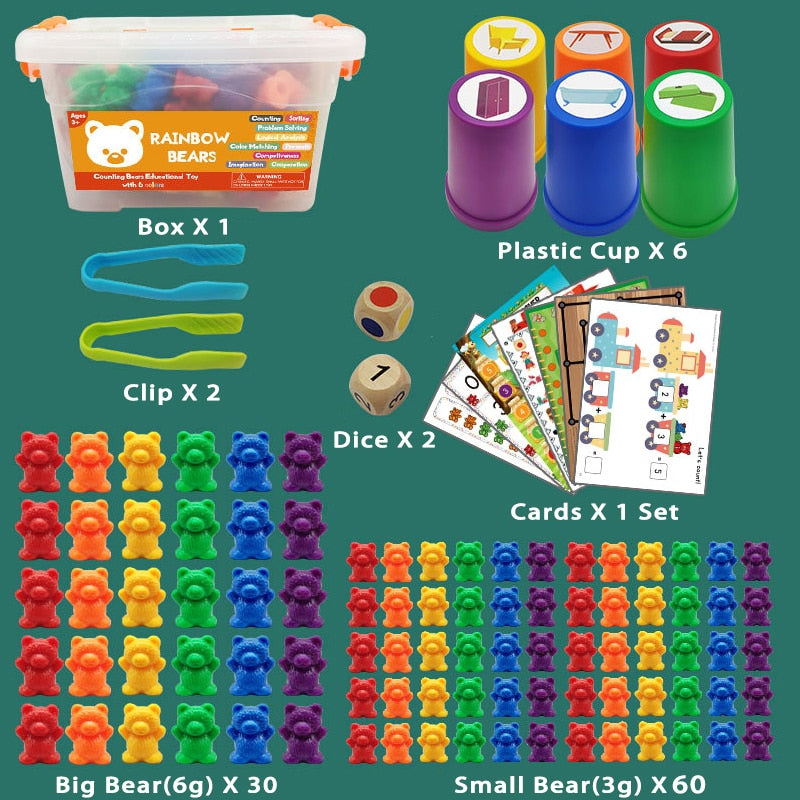 Montessori Toys Box Rainbow Stack Cups Counting Bears Color Weights Sensory Toys Zagiz