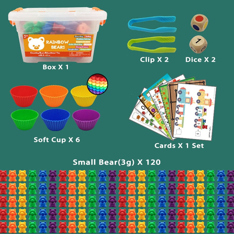 Montessori Toys Box Rainbow Stack Cups Counting Bears Color Weights Sensory Toys Zagiz