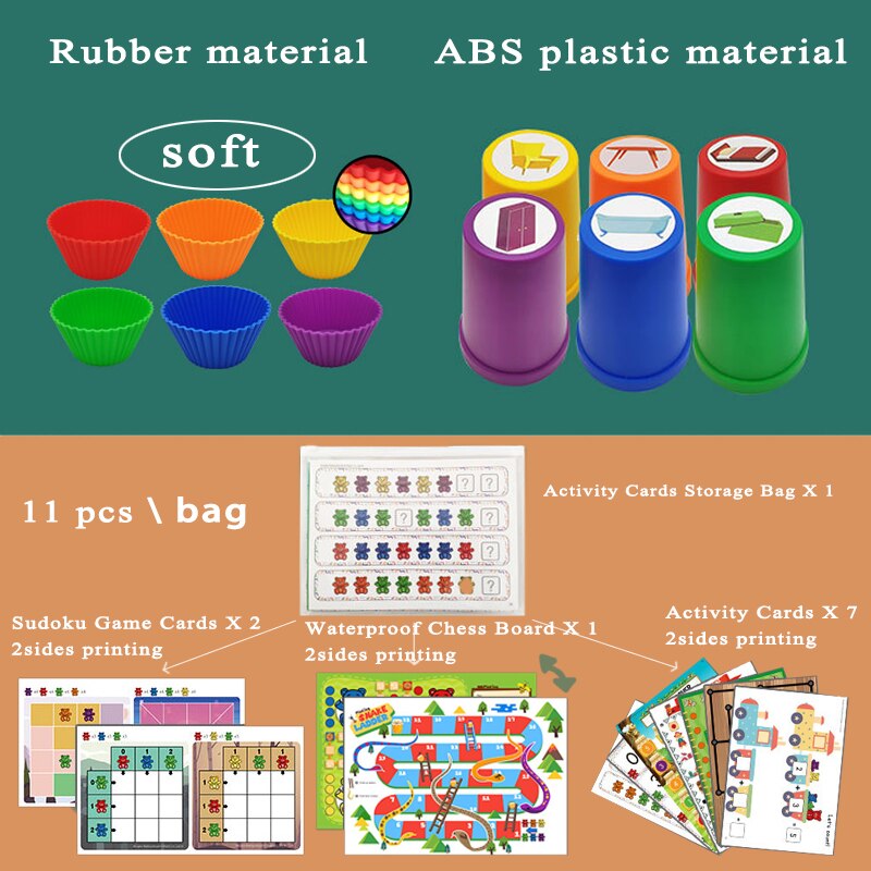 Montessori Toys Box Rainbow Stack Cups Counting Bears Color Weights Sensory Toys Zagiz