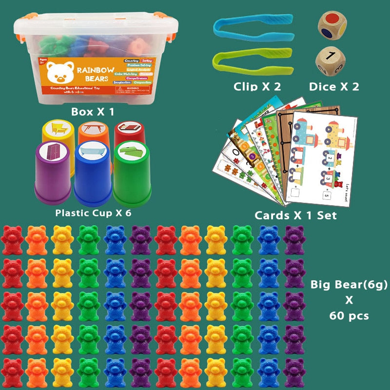 Montessori Toys Box Rainbow Stack Cups Counting Bears Color Weights Sensory Toys Zagiz