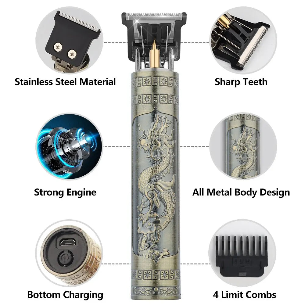 Vintage T9 Electric Hair Cutting Machine Hair Clipper Professional Men Shaver Rechargeable Barber Trimmer for Men Dragon Buddha Zagiz