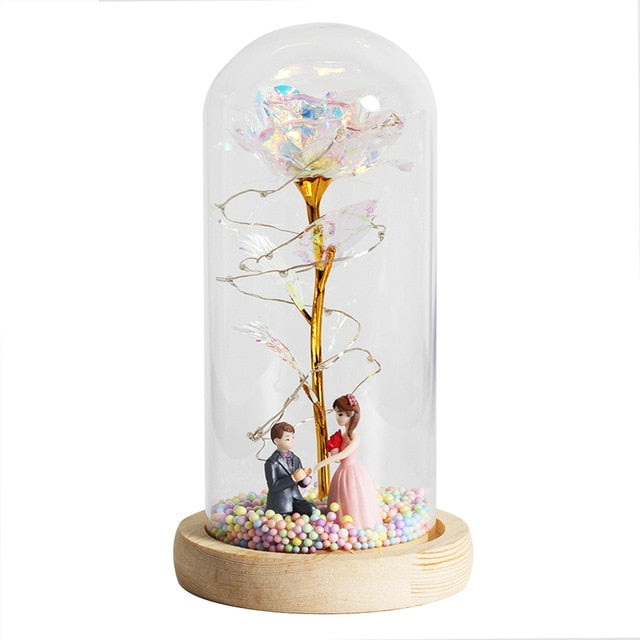 LED Enchanted Galaxy Rose Eternal 24K Gold Foil Flower With Fairy String Lights In Dome Zagiz