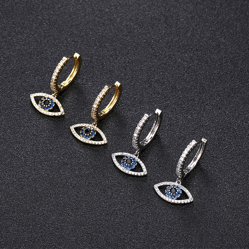 Blue Zircon Pendant 17MM Hoop Earrings Turkish Lucky Eye Dangle Drop Earrings Zagiz
