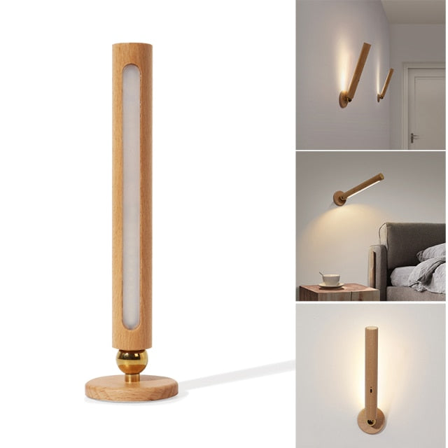 Smart 360 Degree Light Magnetic Connection Wooden Dimming Night Light USB Rechargeable Zagiz