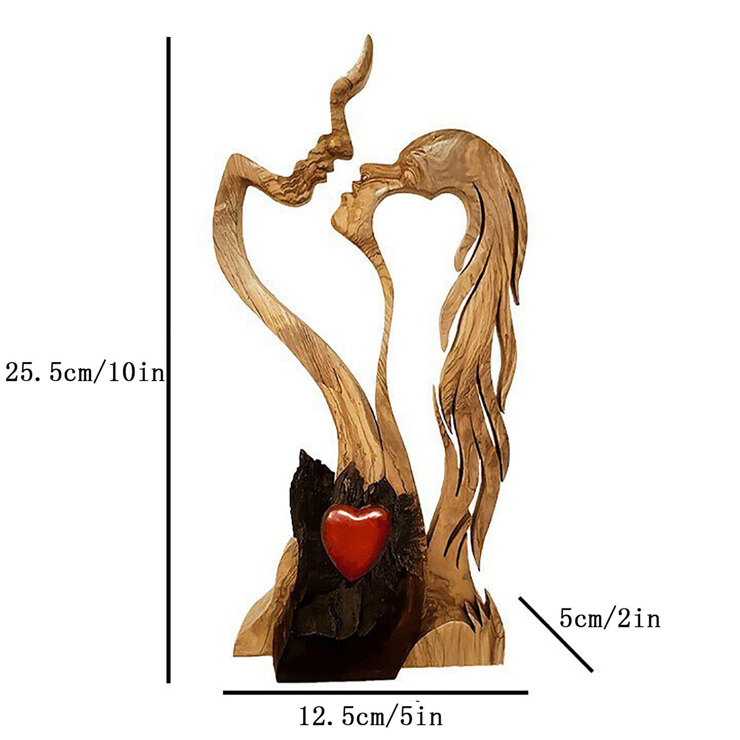 Love Eternal Wood Decoration Craft - Wooden-Heart Sculpture Couple Kissing Statue Zagiz