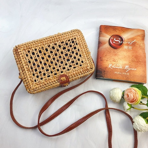 Bali Handmade Woven Rattan Bag - Round Straw Shoulder Bag Women - Summer Crossbody Bag - Boho Beach Circle Bag Zagiz