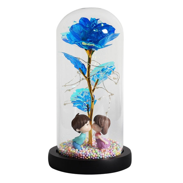 LED Enchanted Galaxy Rose Eternal 24K Gold Foil Flower With Fairy String Lights In Dome Zagiz