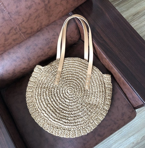 Bali Handmade Woven Rattan Bag - Round Straw Shoulder Bag Women - Summer Crossbody Bag - Boho Beach Circle Bag Zagiz