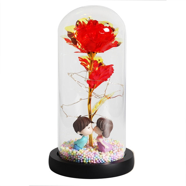 LED Enchanted Galaxy Rose Eternal 24K Gold Foil Flower With Fairy String Lights In Dome Zagiz