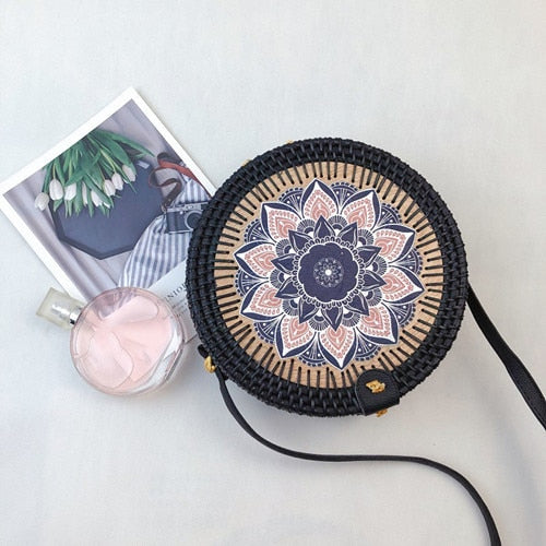 Bali Handmade Woven Rattan Bag - Round Straw Shoulder Bag Women - Summer Crossbody Bag - Boho Beach Circle Bag Zagiz