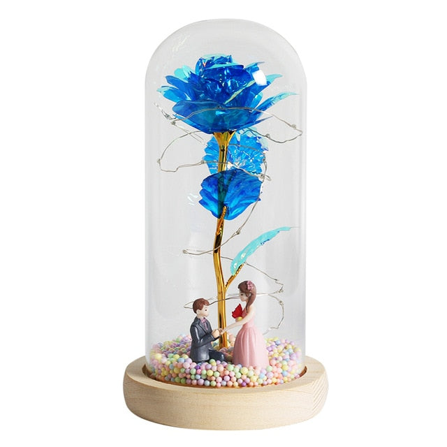 LED Enchanted Galaxy Rose Eternal 24K Gold Foil Flower With Fairy String Lights In Dome Zagiz