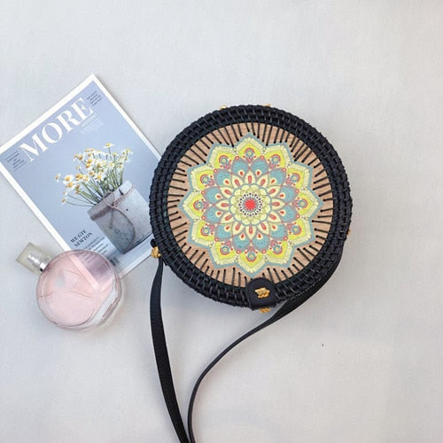Bali Handmade Woven Rattan Bag - Round Straw Shoulder Bag Women - Summer Crossbody Bag - Boho Beach Circle Bag Zagiz
