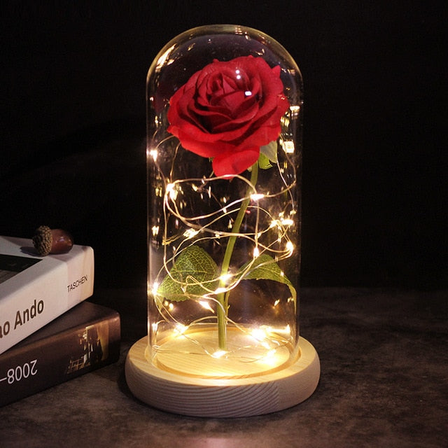 LED Enchanted Galaxy Rose Eternal 24K Gold Foil Flower With Fairy String Lights In Dome Zagiz