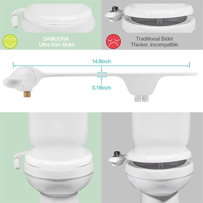 SAMODRA Ultra-Slim Bidet Toilet Seat Attachment With Brass Inlet Adjustable Water Pressure Bathroom Hygienic Shower Zagiz