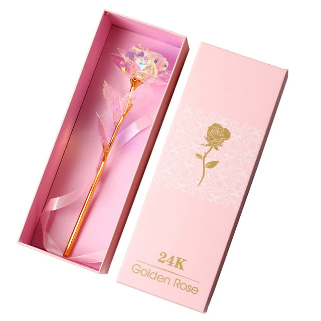 LED Enchanted Galaxy Rose Eternal 24K Gold Foil Flower With Fairy String Lights In Dome Zagiz