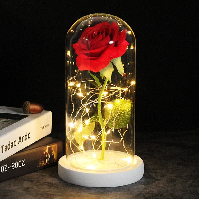LED Enchanted Galaxy Rose Eternal 24K Gold Foil Flower With Fairy String Lights In Dome Zagiz