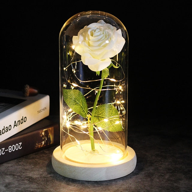 LED Enchanted Galaxy Rose Eternal 24K Gold Foil Flower With Fairy String Lights In Dome Zagiz
