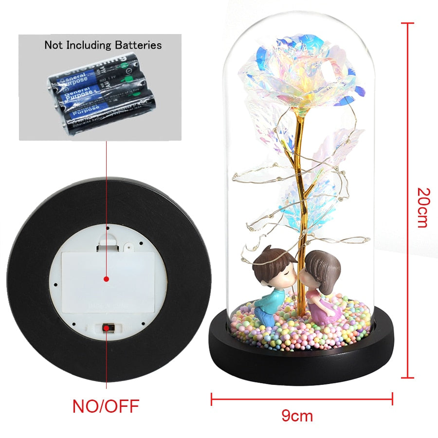 LED Enchanted Galaxy Rose Eternal 24K Gold Foil Flower With Fairy String Lights In Dome Zagiz