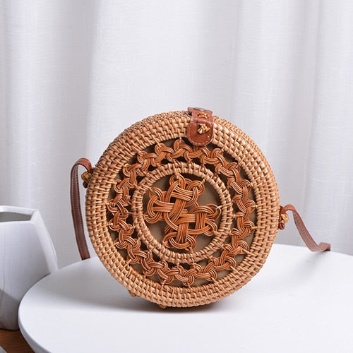 Bali Handmade Woven Rattan Bag - Round Straw Shoulder Bag Women - Summer Crossbody Bag - Boho Beach Circle Bag Zagiz
