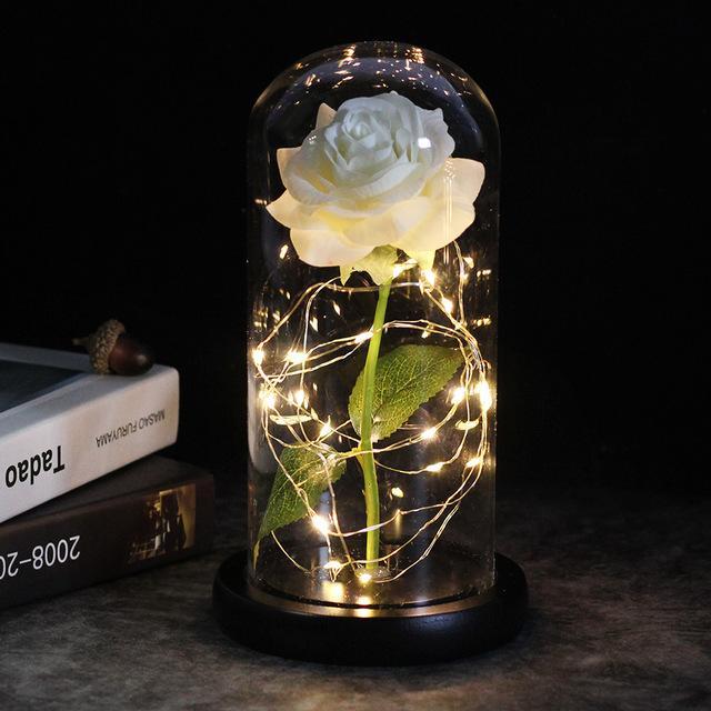 LED Enchanted Galaxy Rose Eternal 24K Gold Foil Flower With Fairy String Lights In Dome Zagiz