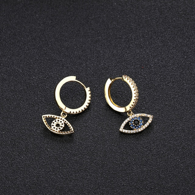 Blue Zircon Pendant 17MM Hoop Earrings Turkish Lucky Eye Dangle Drop Earrings Zagiz
