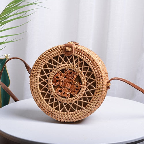 Bali Handmade Woven Rattan Bag - Round Straw Shoulder Bag Women - Summer Crossbody Bag - Boho Beach Circle Bag Zagiz
