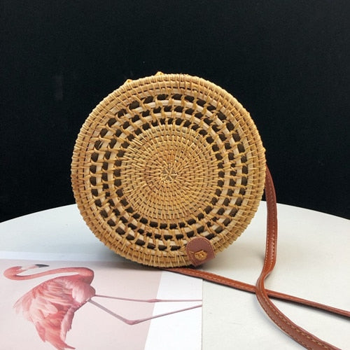 Bali Handmade Woven Rattan Bag - Round Straw Shoulder Bag Women - Summer Crossbody Bag - Boho Beach Circle Bag Zagiz