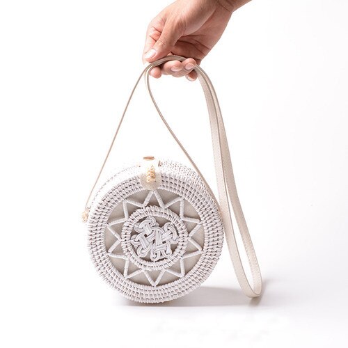 Bali Handmade Woven Rattan Bag - Round Straw Shoulder Bag Women - Summer Crossbody Bag - Boho Beach Circle Bag Zagiz