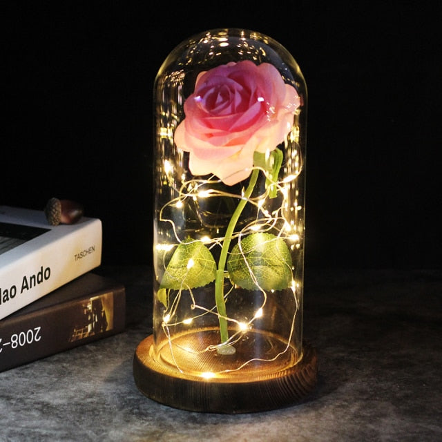 LED Enchanted Galaxy Rose Eternal 24K Gold Foil Flower With Fairy String Lights In Dome Zagiz